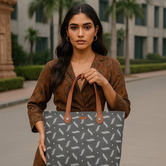 Hand Crafted Fabric Ladies Shoulder Tote Bag in Olive Green Print, Handbag Purse - Picture 2 of 10